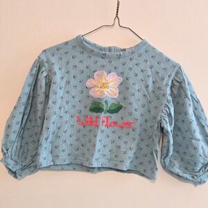 Mini boden Kids Floral Embroidered Puff Sleeve Top Wild Flower Print